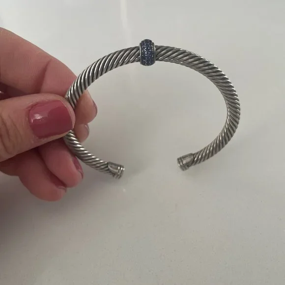 RARE - David Yurman Cable Bracelet in Sterling Silver w Blue Gemstones, 7mm - Picture 2 of 5